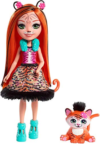 Enchantimals FRH39 - Enchantimals Tigermädchen Tanzie Tiger Puppe (15 cm) und Tierfreund Tuft von Mattel