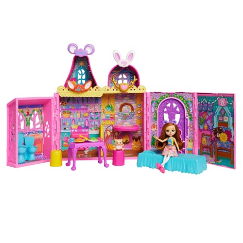 Enchantimals-Freundschaftsspielhaus, Puppenhaus mit Möbeln, 1 Puppe und Haustierfreund, Tierspielzeug mit 7 Spielbereichen und 24 Accessoires, HXL53 von Enchantimals