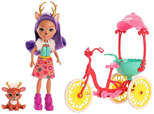 Enchantimals GJX30 - Fahrradfreunde Spielset (ca. 28 cm) mit Danessa Deer Puppe (ca. 15 cm) und Tierfigur Sprint, Puppe mit beweglichen Beinen, tolles Geschenk für Kinder von 3 bis 8 Jahren von Enchantimals