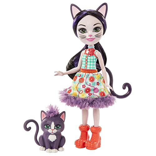 Enchantimals GJX40 - Ciesta Cat-Puppe & Climber-Tierfigur, 15 cm große Puppe, mit abnehmbarem Rock, Schuhen und Kopfschmuck, Spielzeug Geschenk für Kinder ab 3 Jahren von Enchantimals