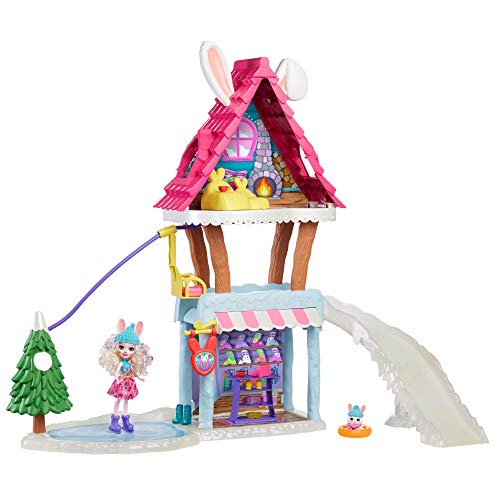 Enchantimals GRW92 - Hasen-Skihütte (ca. 63 cm) mit Bevy Bunny (ca. 15 cm), Tierfigur Jump, 5 Spielbereichen, Sessellift und Eisrutsche, tolles Geschenk für Kinder ab 3 Jahren von Enchantimals