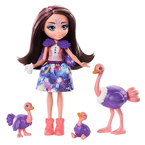 Enchantimals GTM32 - Familien Spielzeugset, Ofelia Ostrich Puppe (15,2 cm) mit 3 Tierfiguren, Sonnensavannen-Linie, Spielzeug Geschenk für Kinder ab 3 Jahren von Mattel