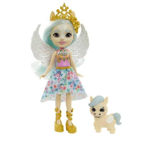 Enchantimals GYJ03 - Paolina Pegasus Puppe & Wingley Tierfreundin Figur, Puppe (15,2 cm) mit abnehmbarem Rock und Zubehör, aus der Royals Kollektion, tolles Geschenk für Kinder von 3 bis 8 Jahren von Mattel