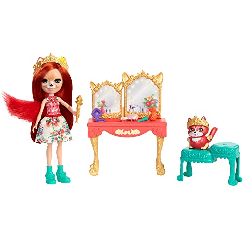 Enchantimals GYJ05 - Royaler Frisiertisch Spielset, mit Fabrina Fox Puppe (ca. 15,2 cm) und 1 Tier, Spielzeug für Kinder ab 4 Jahren von Mattel