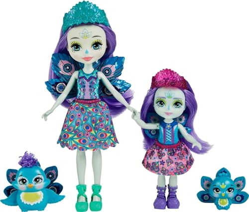 Enchantimals HCF83 - Patter Peacock und kleine Schwester (ca. 15 cm und ca. 4 cm) und 2 Tierfiguren, Abnehmbarer Rock und Zubehörteile, tolles Spielzeug Geschenk für Kinder ab 3 Jahren von Enchantimals