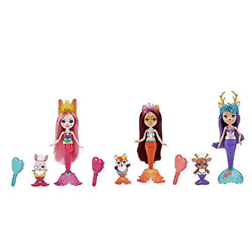 Enchantimals HCF87 - Royal Meerjungfrauen 3er-Set (ca. 15 cm), Bree Bunny Puppe, Felicity Fox Puppe, Danessa Deer Puppe & Tierfreunde, mit Zubehör, tolles Geschenk für Kinder ab 3 Jahren von Mattel