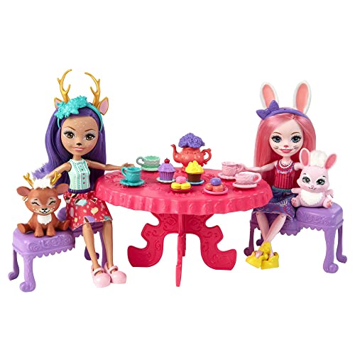 Enchantimals HFF35 - Tee-Party Spielset, über 15 Teile, Spielset mit der Rehpuppe Danessa Deer und der Hasenpuppe Bree Bunny (ca. 15 cm), tolles Spielzeug Geschenk für Kinder ab 3 Jahren von Mattel