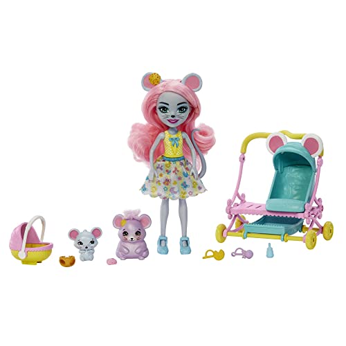 Enchantimals City Tails Mausbaby Kinderwagen - Puppen-Set mit Mauria Mouse, Squeaker und rollendem Kinderwagen für Zwei Beste Freunde, für Kinder ab 4 Jahren, HKR57 von Enchantimals