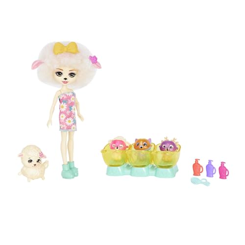 Enchantimals Puppen, Baby Best Friends-Spielsets, kleine Puppe, Freundin-Figur, 3 Tierbabys und Zubehör, Überraschung beim Auspacken, Geschenke für Kinder, HNW98 von Enchantimals