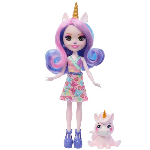 Enchantimals Puppen, Sunshine Beach Ulia Unicorn Puppe und Tierfreundin Pacifica, kleine Puppe mit abnehmbarem Rock und Zubehör, Geschenk für Kinder, HRX84 von Enchantimals