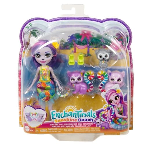 Enchantimals Puppen | Sunshine Beach Lorinda Lemur Puppe, Freund Ringer und 2 Freunde-Figuren, kleine Puppe mit ausziehbarem Rock und Zubehör, Geschenk für Kinder, HRX86 Enchantimals Puppen | Sunshine Beach Lorinda Lemur Puppe, Freund Ringer und 2 Freunde-Figuren, kleine Puppe mit ausziehbarem Rock und Zubehör, Geschenk für Kinder, HRX86 von Enchantimals