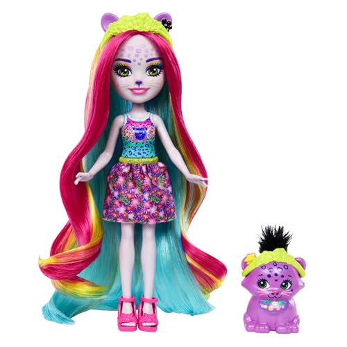 Enchantimals Sunshine Beach Pantherpuppe und Tierfreund mit Deluxe-Haar zum Stylen und Accessoires, Tierspielzeug, farbenfrohe Moden, HTJ69 von Enchantimals