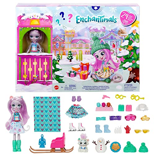 Enchantimals Adventskalender mit Sybill Schneeleopard Puppe (6-in), Tierfigur, & 24 Zubehör, tolles Geschenk für Kinder ab 4 Jahren, HHC21 von Enchantimals