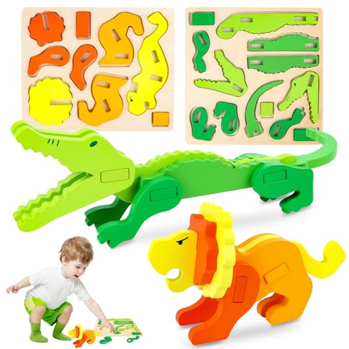 3D Holzpuzzle Holzspielzeug für Kinder, Montessori Spielzeug ab 3 Jahren, 2 Stück Tiere Lernspielzeug für Kleinkinder Pädagogisches Lernspielzeug Geschenk Mädchen Jungen von Encuryna