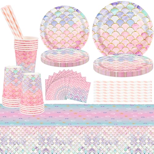 Meerjungfrau Geburtstag Deko,81 Stück Meerjungfrau Partygeschirr Set Kindergeburtstag Deko, Meerjungfrau Party Teller mit Tischdecken Tassen Strohhalme Servietten für Babydusche Geburtstagsparty Meerjungfrau Geburtstag Deko,81 Stück Meerjungfrau Partygeschirr Set Kindergeburtstag Deko, Meerjungfrau Party Teller mit Tischdecken Tassen Strohhalme Servietten für Babydusche Geburtstagsparty von Encuryna