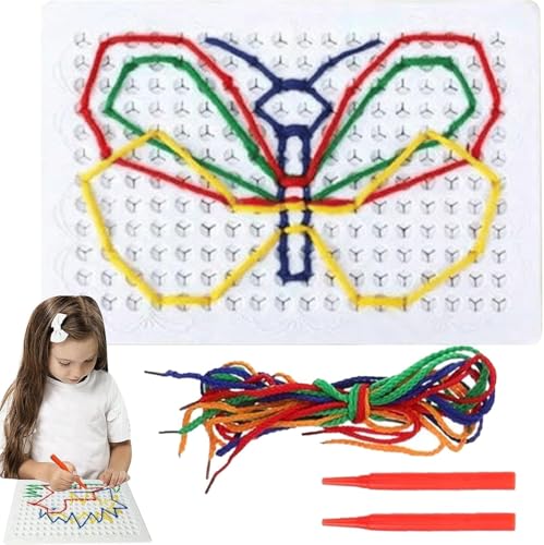 Endyniner Stichbrett für Kinder, Fadenbrett für Kinder, DIY Kinder String Weben Zeichenbrett, String Art Kit mit farbigen Seilen, sensorisches Fadenbrett, Fädelbrett für Kinder (1 Set) von Endyniner