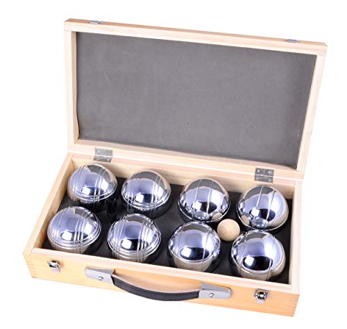 Engelhart - 010206 - Luxus-Holz-Pétanque-Spiel - 8 Chrom-Boules - Holz-Koffer - Outdoor-Spiel - Boules 74 mm + Pétanque-Zubehör - 2 bis 4 Spieler - Ab 6 Jahren von Engelhart