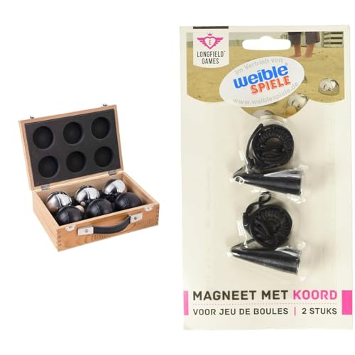 Engelhart - 010208 - Set Luxusbälle In Einer Holzkiste - Boules-Set, 6-Teilig, Schwarz/Silber - 720 GR & weiblespiele 010160 - Boules-Kugelmagnet von Engelhart