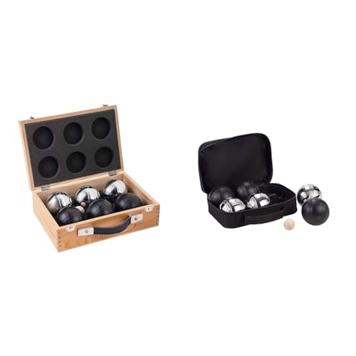 Engelhart - 010208 - Set Luxusbälle In Einer Holzkiste & 010207 - Boules-Set, 6-Teilig, Schwarz/Silber - Boules - Spiele - Gartenspiele, Spiele Im Freien von Engelhart