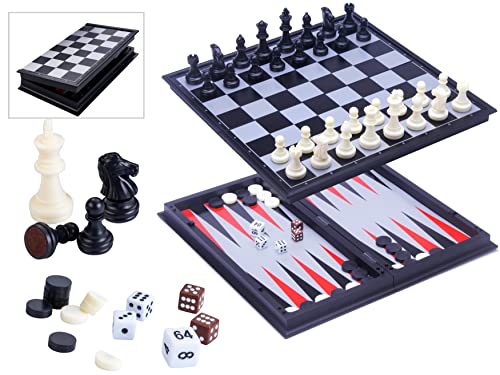 Engelhart - magnetisch Reisespiel - Schach Backgammon Spiel Magnetischem, Reisen, Schwarz und weiß (Schach/Backgammon 24 cm) von Engelhart