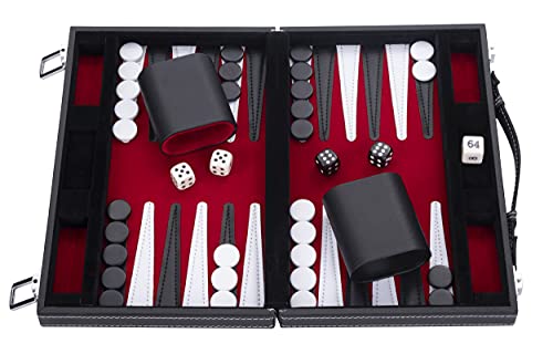 Engelhart-250513- Backgammon 11 INCH genähter Filz und Kunstleder- 30 cm (rot/schwarz/weiß) von Engelhart