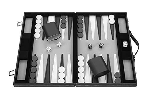 Engelhart-250515- Backgammon - Backgammon geöffnet 36 cm x 48 cm - genähter Filz und Kunstleder (schwarz/weiß/grau) von Engelhart