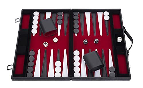 Engelhart-250516- Backgammon - Backgammon geöffnet 36 cm x 48 cm - genähter Filz und Kunstleder- (rot/schwarz/weiß) von Engelhart