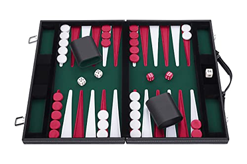 Engelhart-250517- Backgammon - Backgammon geöffnet 36 cm x 48 cm - genähter Filz und Kunstleder- (grün/rot/weiß) von Engelhart