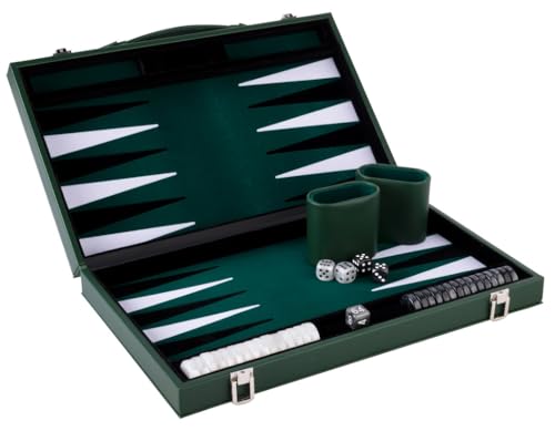 Engelhart - 250530 - Backgammon de Luxe 18 Zoll - Hochwertige Materialien - Kunstleder, spezielle Filz-Einlage - Würfel und Perlensteine + 2 Würfelbecher von Engelhart