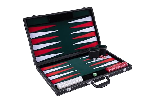 Engelhart - 250539 - Großes Deluxe Backgammon 21 Zoll - 54 cm - Hochwertige Materialien - Kunstleder, spezielle Filz-Einlage - Perlenwürfel Chips + 2 Würfelbecher von Engelhart