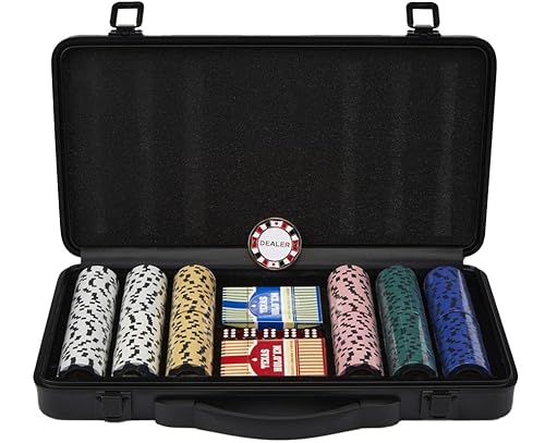 Engelhart - 320951 – Poker-Set – Koffer aus schwarzem Metall – 300 Chips 14 g nummeriert (1 bis 500) + 2 Kartenspiele, 1 Croupier-Knopf, 5 Würfel von Engelhart