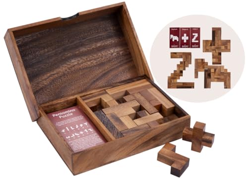 Engelhart - 350500 - Doppelpentomino aus Holz - Ökologisches Denkspiel - 2 Spieler - Enthält: 3D-Holzpuzzleteile, Aufgaben-Karten, Holzaufbewahrungsbox - ab 7 Jahren von Engelhart