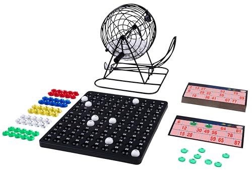 Engelhart - 360565 - Bingo/Lotto-Spiel, 90 Kugeln mit Metallmischer, Durchmesser: 13,5 cm, Lieferumfang: Zähler aus Kunststoff, Spielregeln, Wiederverwendbare Karten, 150 Chips von Engelhart