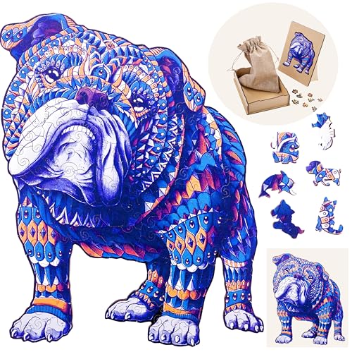 Engelhart - 602060 - Holzpuzzle Tiere: Bulldogge A4 (21 x 29,7 cm) - Einzigartige 85-Teile-Holzform - Dekoratives Erwachsenenpuzzle aus Pappelholz - Ab 12 Jahren von Engelhart