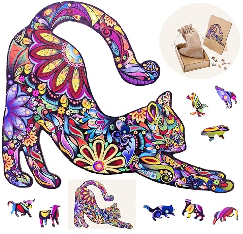 Engelhart - 602100 - Holzpuzzle Tiere: Katze A4 (21 x 29,7 cm) - Einzigartige 59-Teile-Holzform - Dekoratives Erwachsenenpuzzle aus Pappelholz - Ab 12 Jahren von Engelhart