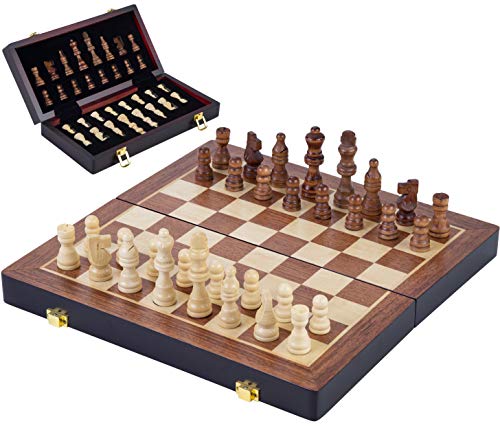 Engelhart- Hochwertiges Massivholz - Schachspiel aus Eschenholz - 32 Stück aus geschnitztem und lackiertem Holz - Abschließbarer Koffer - (45,5 cm) von Engelhart