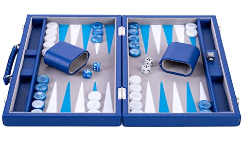 Engelhart - Luxus Backgammon 38 cm - hochwertige Materialien - Kunstleder, spezielle Filzeinlage - Perlmuttwürfel und Token + 2 Bechern - Profi- und Freizeit von Engelhart