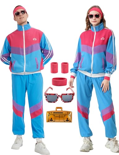 Enhenenhen 80er 90er Jahre Outfit für Herren Damen, 80er Jahre Kostüm Trainingsanzug Damen Retro Jogginganzug, Erwachsene 80er 90er Kostuem Anzug für Karneval von Enhenenhen