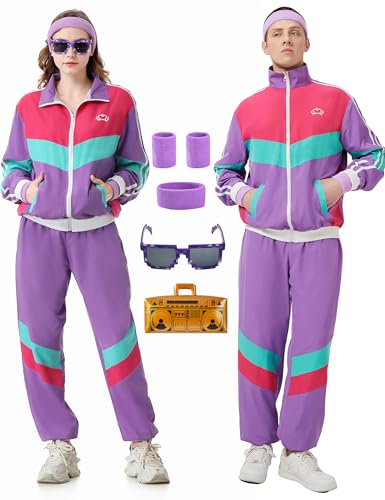 Enhenenhen 80er 90er Jahre Outfit für Herren Damen, 80er Jahre Kostüm Trainingsanzug Damen Retro Jogginganzug, Erwachsene 80er 90er Kostuem Anzug für Karneval von Enhenenhen