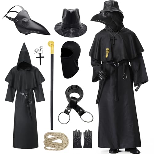 Enhenenhen Pestdoktor Kostüm Herren Plague Doctor Costume Men, Mittelalter Pest Doktor Cospaly Kostuem mit Pestdoktor Maske für Erwachsene Halloween Karneval von Enhenenhen