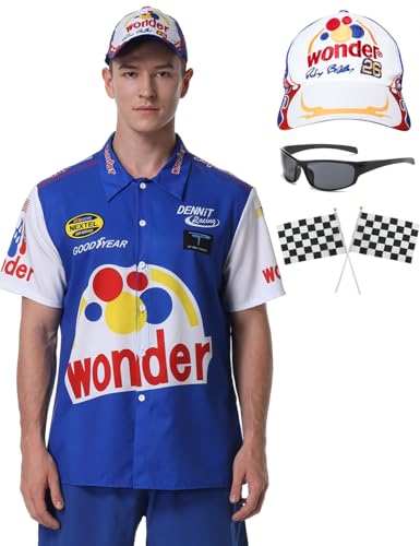 Enhopty Ricky Racing Kostüm Talladega Nachtshirt Wonder Cosplay Outfit mit Hut Flagge Sonnenbrille Halloween von Enhopty