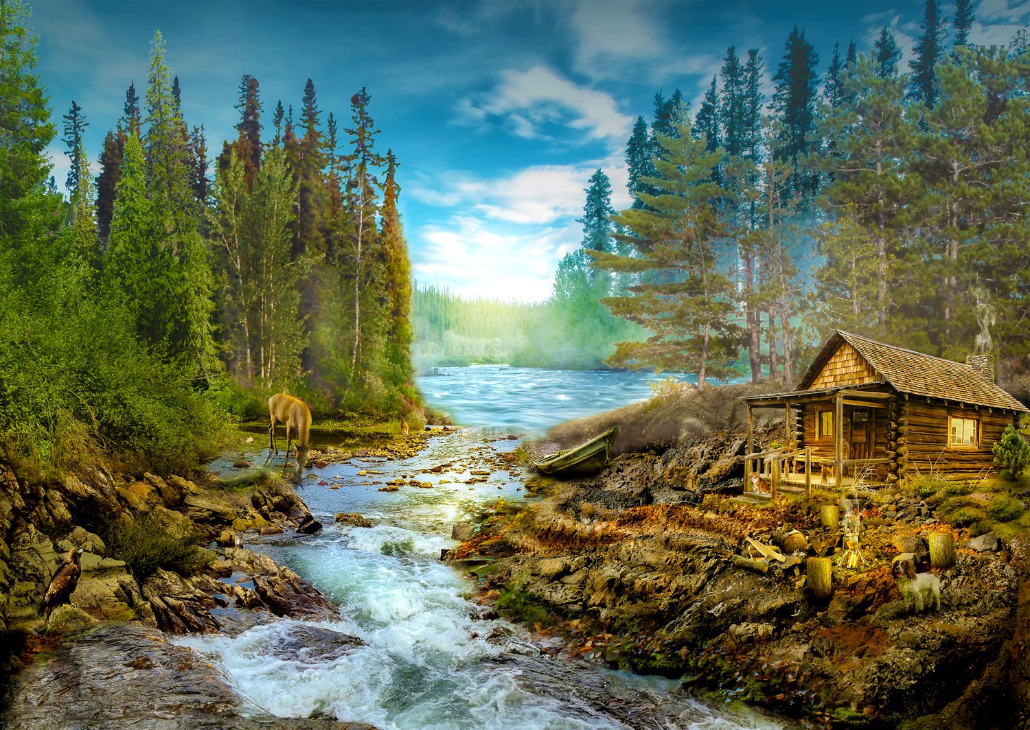 Enjoy Puzzle A Log Cabin by the Rapids 1000 Teile Puzzle Enjoy-Puzzle-1605 von Enjoy Puzzle