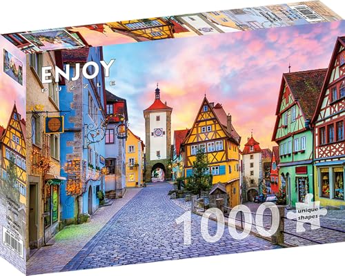 1000 Pieces Jigsaw Puzzle – Matte Finish, Soft Touch, Sturdy and Unique Pieces, Tight Fit, Vivid Colors, Missing Pieces Service – Historic Old Town Cityscape of Rothenburg Germany – by ENJOY Puzzle von Enjoy puzzle