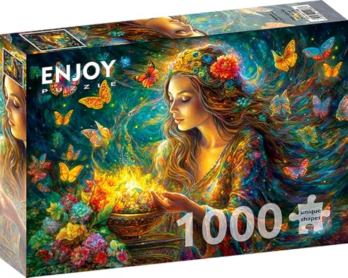 1000 Pieces Jigsaw Puzzle – Matte Finish, Soft Touch, Sturdy and Unique Pieces, Tight Fit, Vivid Colors, Missing Pieces Service – Magical Woman Fantasy Fairy of Butterflies and Flowers by ENJOY Puzzle von Enjoy puzzle