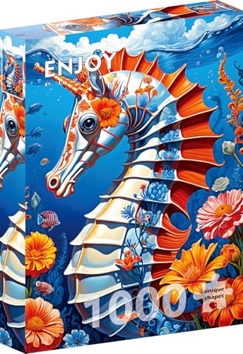 1000 Pieces Jigsaw Puzzle – Matte Finish, Soft Touch, Sturdy and Unique Pieces, Tight Fit, Vivid Colors, Missing Pieces Service – Underwater Seahorse with Ocean Flowers and Sea Fish – by ENJOY Puzzle von Enjoy puzzle