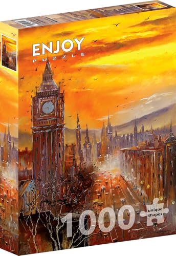 1000 Pieces Jigsaw Puzzle for Adults – Matte Finish, Soft Touch, Sturdy and Unique Pieces, Tight Fit, Vivid Colors, Missing Pieces Service – Big Ben in London Autumn Skyline Painting – by ENJOY Puzzle von Enjoy puzzle