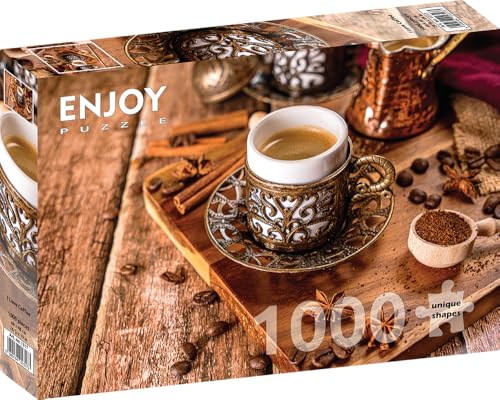 1000 Pieces Jigsaw Puzzle for Adults – Matte Finish, Soft Touch, Sturdy and Unique Pieces, Tight Fit, Vivid Colors, Missing Pieces Service – Coffee and Beans with Oriental Cup – by ENJOY Puzzle von Enjoy puzzle