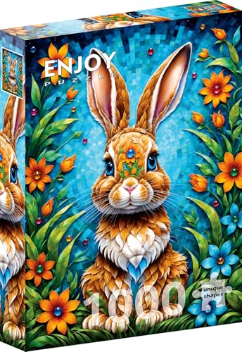 1000 Pieces Jigsaw Puzzle for Adults – Matte Finish, Soft Touch, Sturdy and Unique Pieces, Tight Fit, Vivid Colors, Missing Pieces Service – Cute Bunny in Flower Garden Illustration – by ENJOY Puzzle von Enjoy puzzle