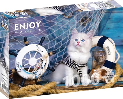 1000 Pieces Jigsaw Puzzle for Adults – Matte Finish, Soft Touch, Sturdy and Unique Pieces, Tight Fit, Vivid Colors, Missing Pieces Service – Cute White Cat in Picturesque Aquatic Scene by ENJOY Puzzle von Enjoy puzzle