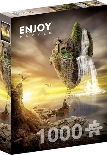 1000 Pieces Jigsaw Puzzle for Adults – Matte Finish, Soft Touch, Sturdy and Unique Pieces, Tight Fit, Vivid Colors, Missing Pieces Service – Magical Island with Cabin and Waterfall – by ENJOY Puzzle von Enjoy puzzle